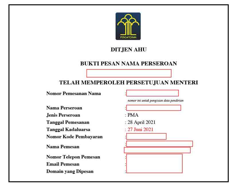 Document Issued by AHU for Business Name in Indonesia