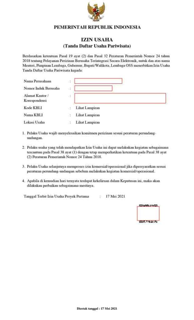 Document of Business Permit for a foreign company in Indonesia