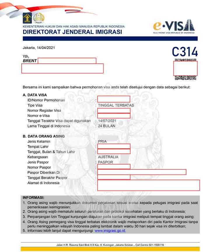 Document for e-VISA in Indonesia for Investor KITAS for 2 years