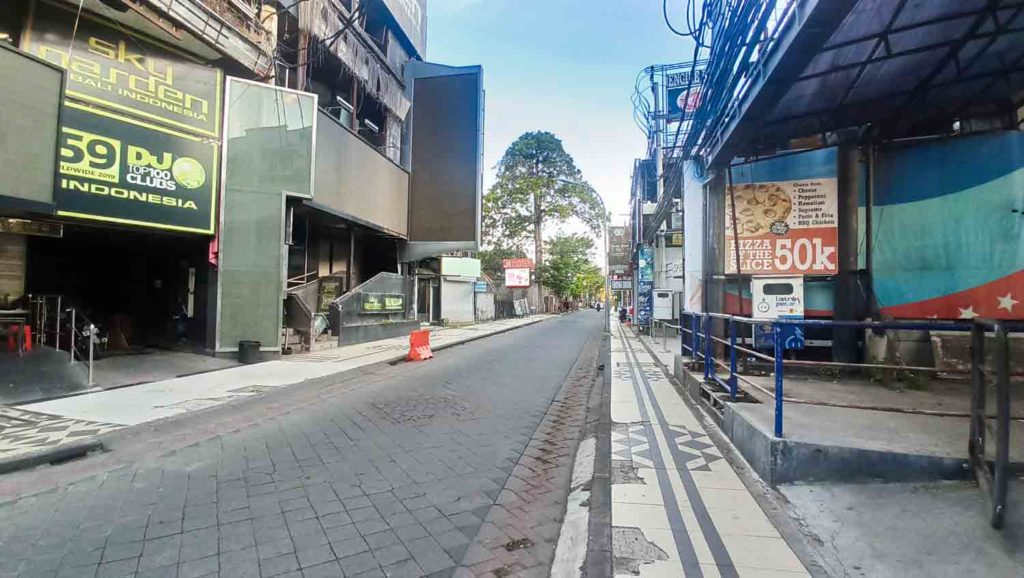 street in Legian, Bali with closed shop