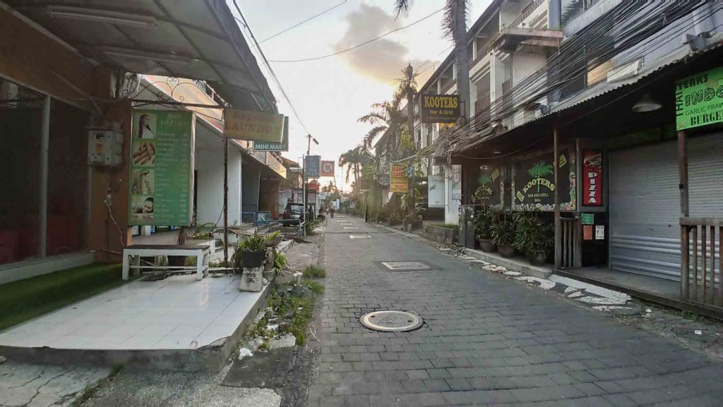 An empty street in Kuta with Business closed