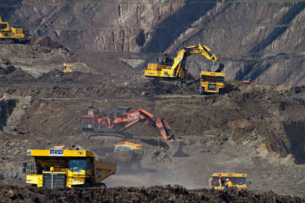 Excavators mining the ground
