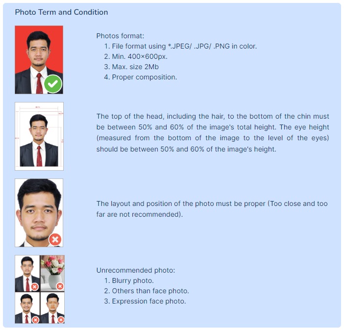 Picture of the passport photo requirements for C7A Visa
