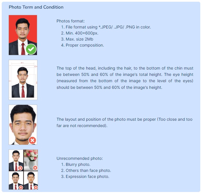 Picture of the passport photo requirements for C7C Practical Skills Demonstration Visa